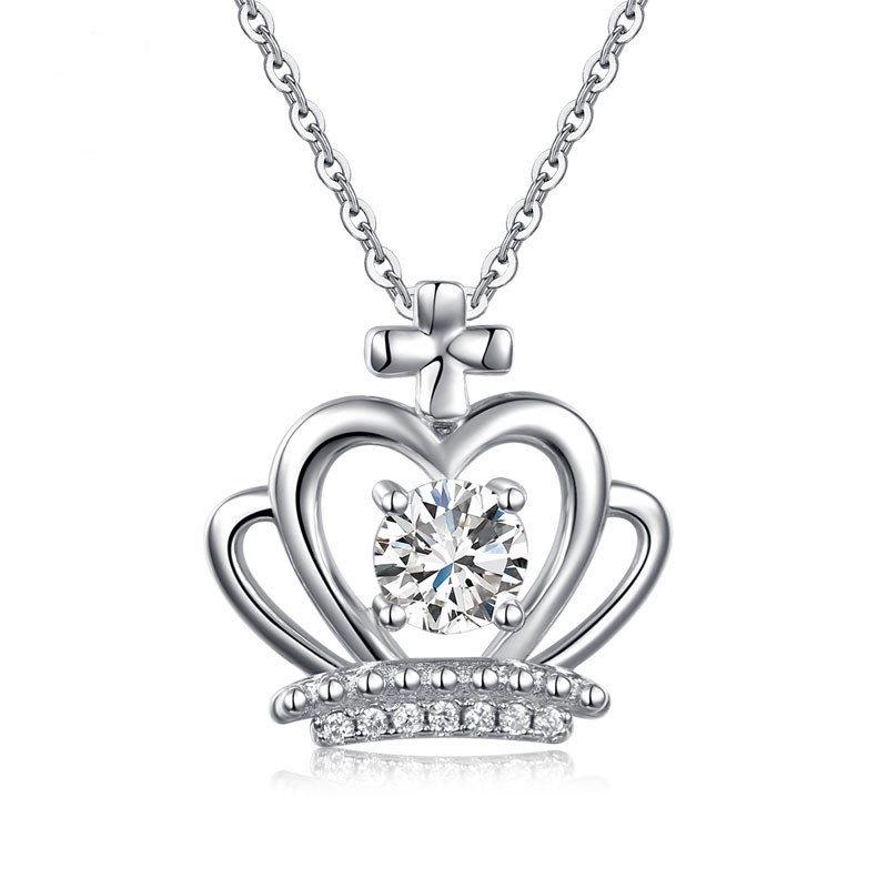 Crown Pendant Necklace Solid 925 Sterling Silver Jewelry Created Diamond