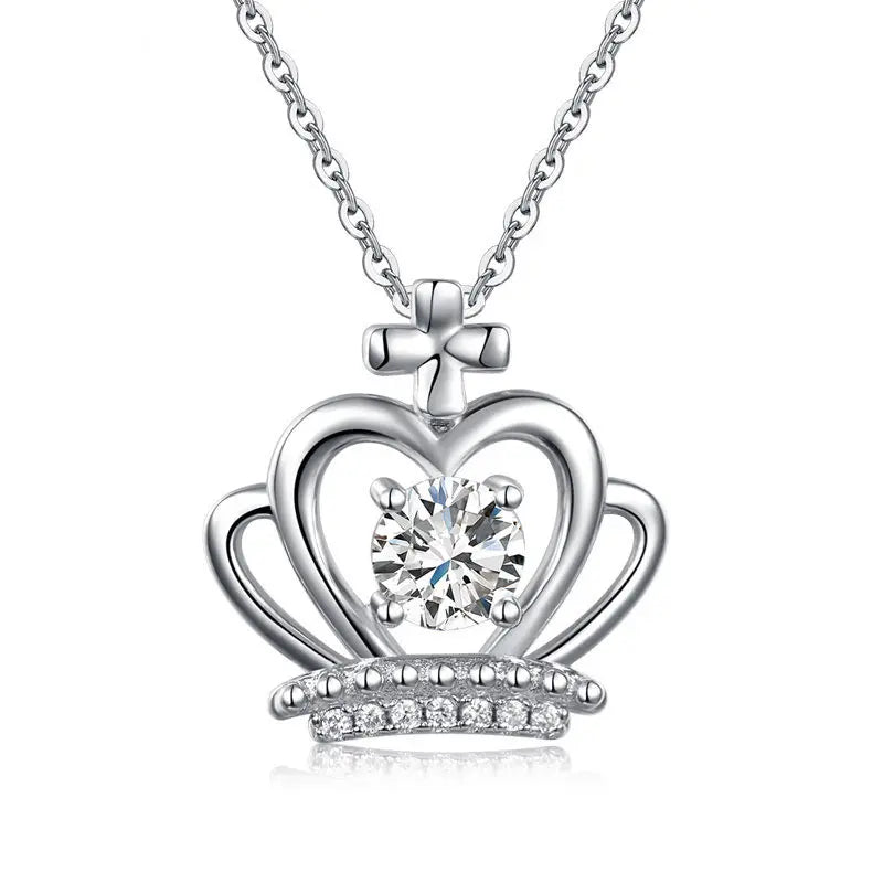 Crown Pendant Necklace Solid 925 Sterling Silver Jewelry Created Diamond limanilondon