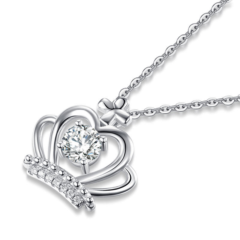 Crown Pendant Necklace Solid 925 Sterling Silver Jewelry Created Diamond