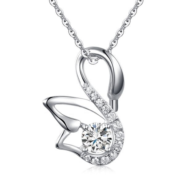 Swan Pendant Necklace 925 Sterling Silver Jewellery Created Diamond