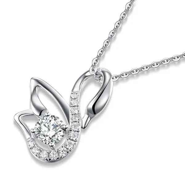 Swan Pendant Necklace 925 Sterling Silver Jewellery Created Diamond