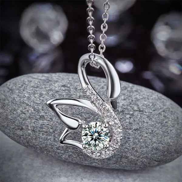 Swan Pendant Necklace 925 Sterling Silver Jewellery Created Diamond