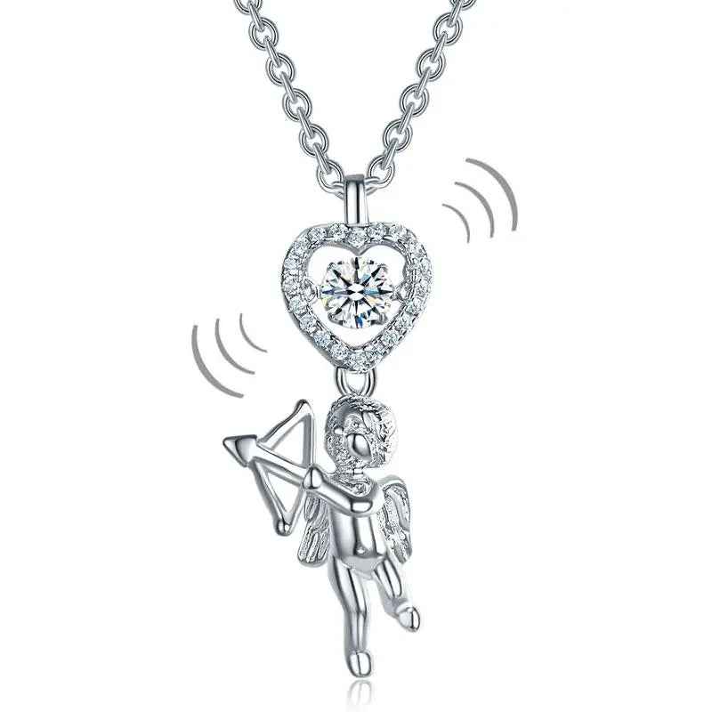 Love Angel Heart Dancing Stone Kids Girl Pendant Necklace 925 Sterling Silver Children Jewellery