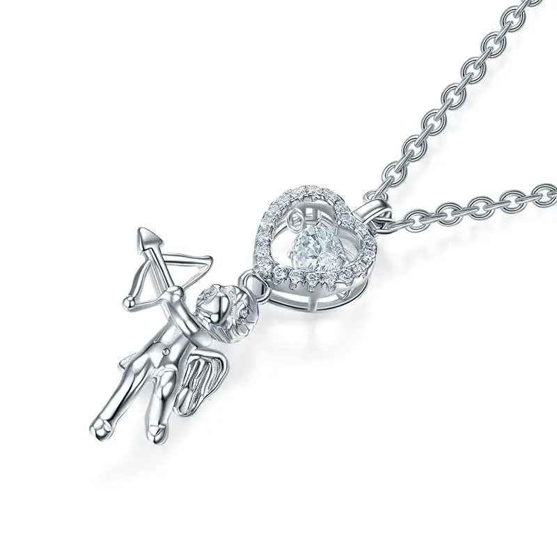 Love Angel Heart Dancing Stone Kids Girl Pendant Necklace 925 Sterling Silver Children Jewellery