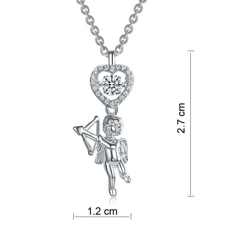 Love Angel Heart Dancing Stone Kids Girl Pendant Necklace 925 Sterling Silver Children Jewellery