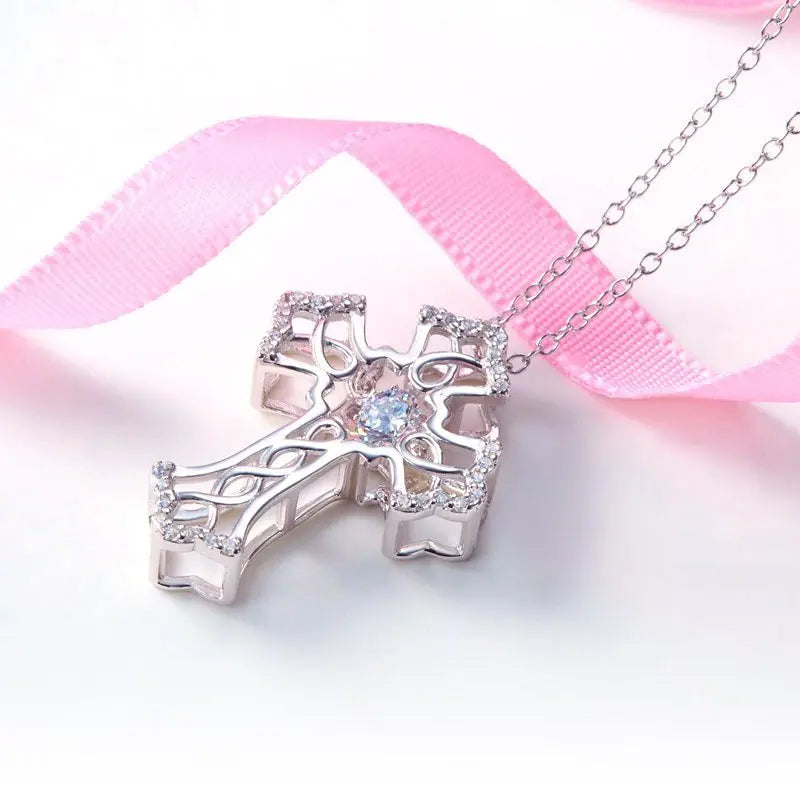 Vintage Style Cross Dancing Stone Pendant Necklace 925 Sterling Silver limanilondon