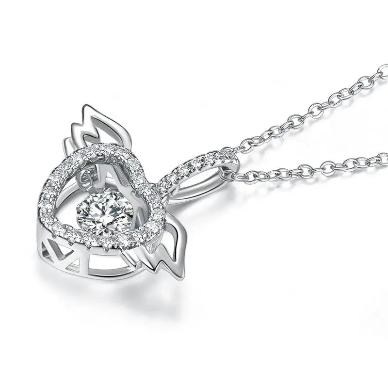 Heart Angel Wing Dancing Stone Pendant Necklace 925 Sterling Silver limanilondon
