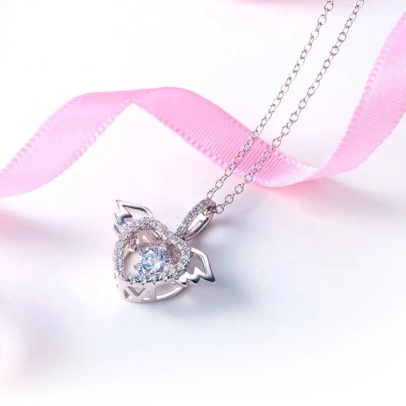 Heart Angel Wing Dancing Stone Pendant Necklace 925 Sterling Silver limanilondon