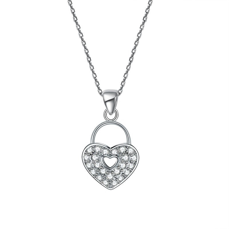 Love Heart Lock 925 Sterling Silver Pendant Necklace Lady Jewellery