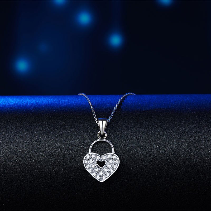 Love Heart Lock 925 Sterling Silver Pendant Necklace Lady Jewellery
