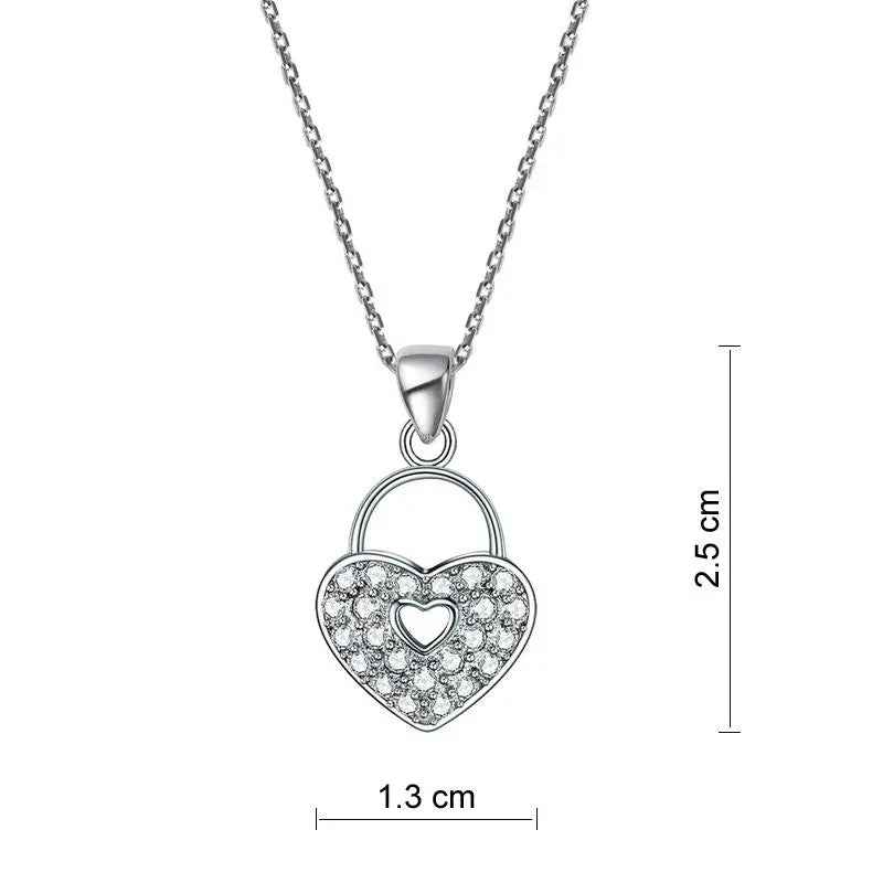 Love Heart Lock 925 Sterling Silver Pendant Necklace Lady Jewellery
