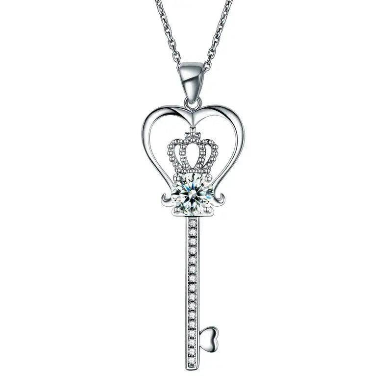 Love Heart Crown Key Pendant Necklace Created Diamond Jewellery 1.25 Carat limanilondon