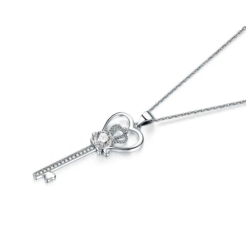 Love Heart Crown Key Pendant Necklace Created Diamond Jewellery 1.25 Carat limanilondon