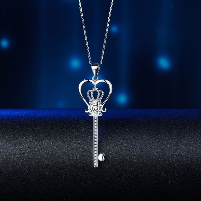 Love Heart Crown Key Pendant Necklace Created Diamond Jewellery 1.25 Carat