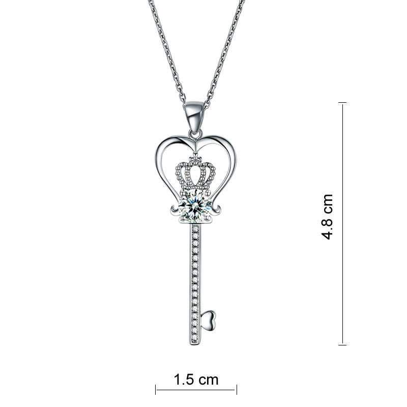Love Heart Crown Key Pendant Necklace Created Diamond Jewellery 1.25 Carat