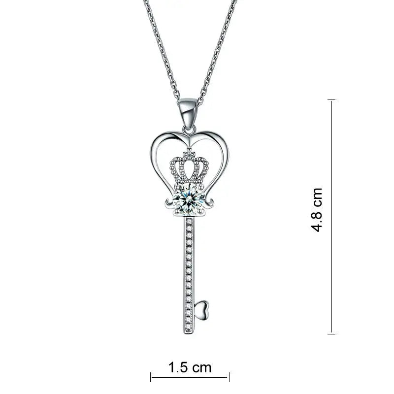 Love Heart Crown Key Pendant Necklace Created Diamond Jewellery 1.25 Carat limanilondon