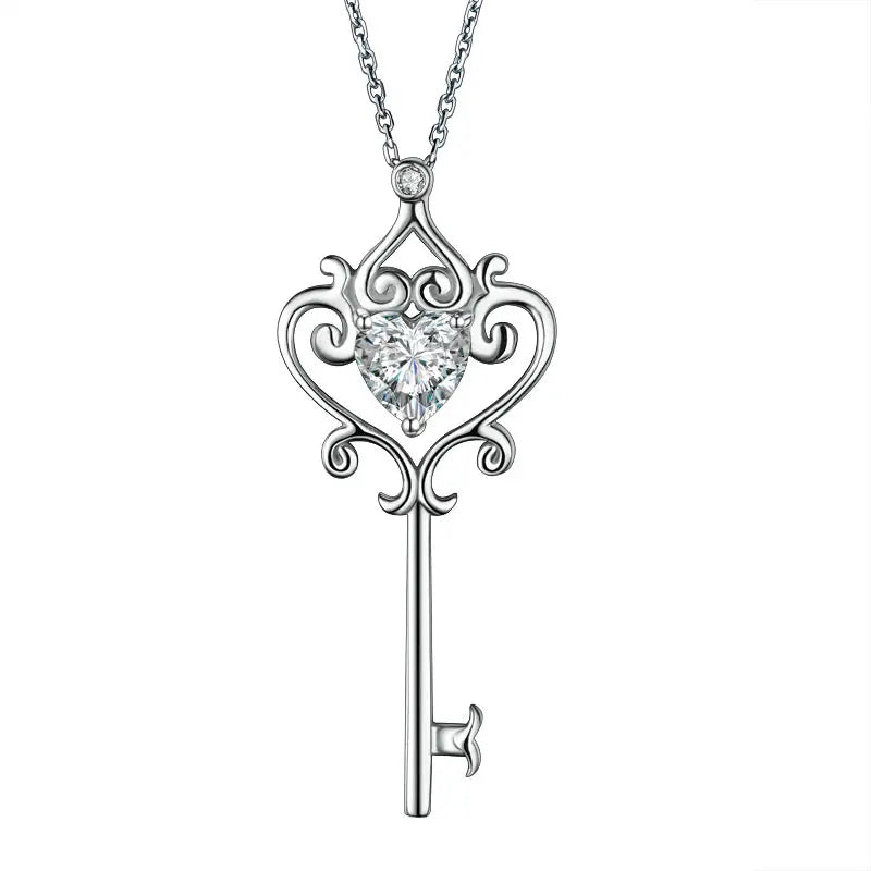 Love Heart Key Pendant Necklace Vintage Style 1.5 Carat Created Diamond limanilondon