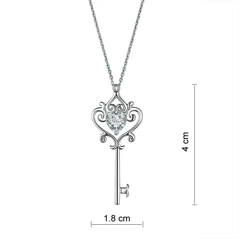 Love Heart Key Pendant Necklace Vintage Style 1.5 Carat Created Diamond limanilondon