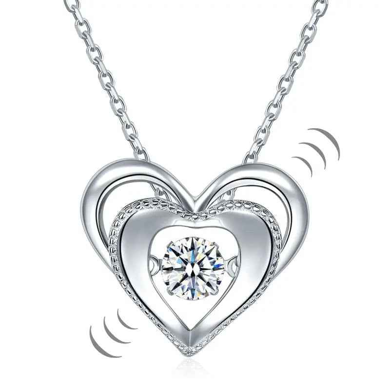 Heart Dancing Stone Pendant Necklace 925 Sterling Silver