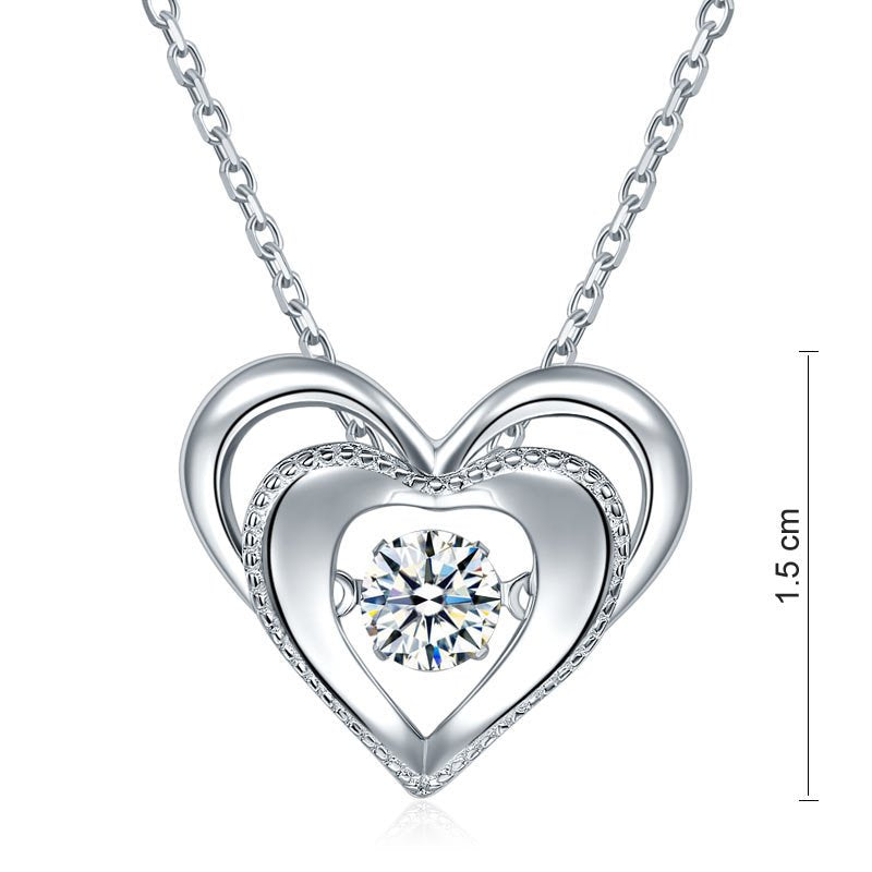 Heart Dancing Stone Pendant Necklace 925 Sterling Silver