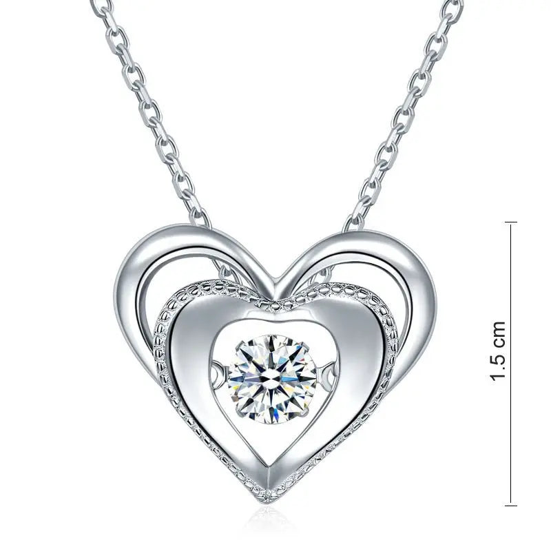 Heart Dancing Stone Pendant Necklace 925 Sterling Silver limanilondon