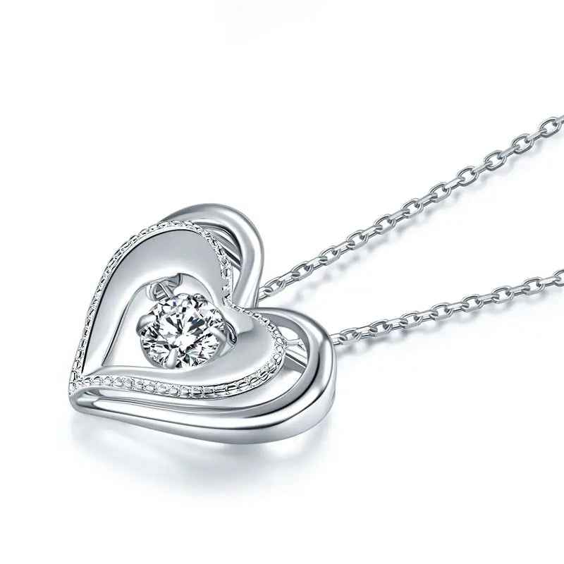Heart Dancing Stone Pendant Necklace 925 Sterling Silver
