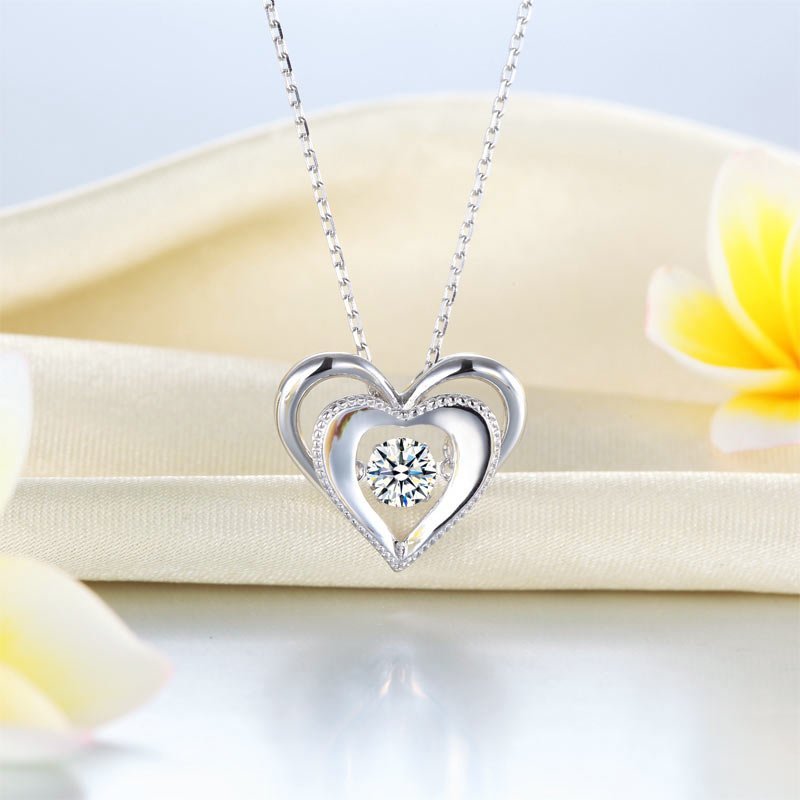 Heart Dancing Stone Pendant Necklace 925 Sterling Silver