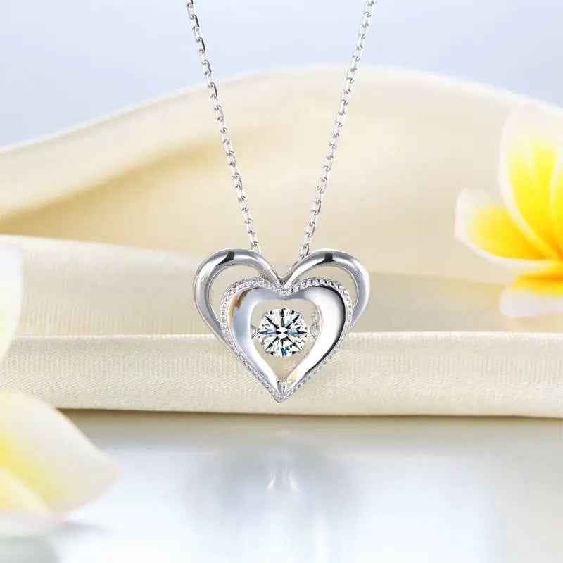 Heart Dancing Stone Pendant Necklace 925 Sterling Silver
