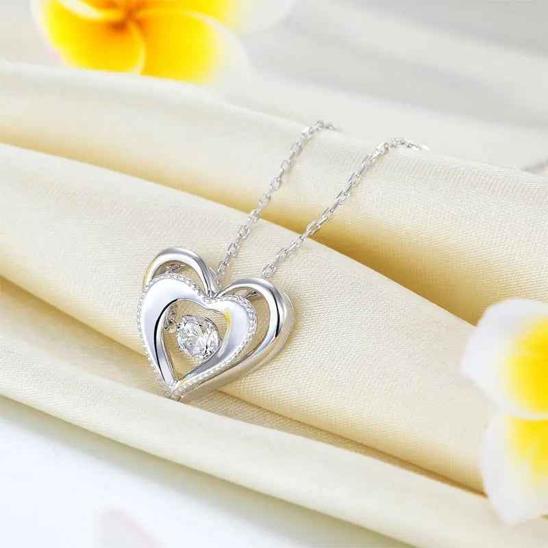 Heart Dancing Stone Pendant Necklace 925 Sterling Silver