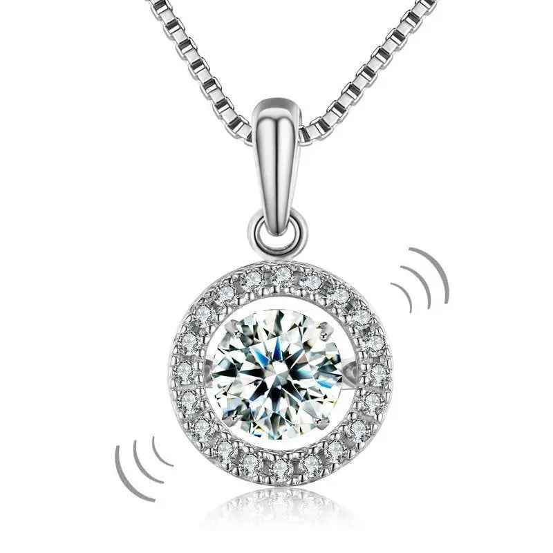 Dancing Stone 1 Carat Pendant Necklace 925 Sterling Silver