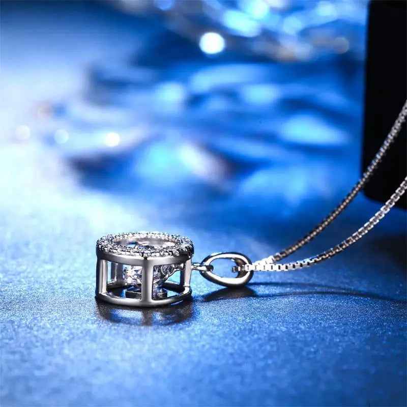 Dancing Stone 1 Carat Pendant Necklace 925 Sterling Silver