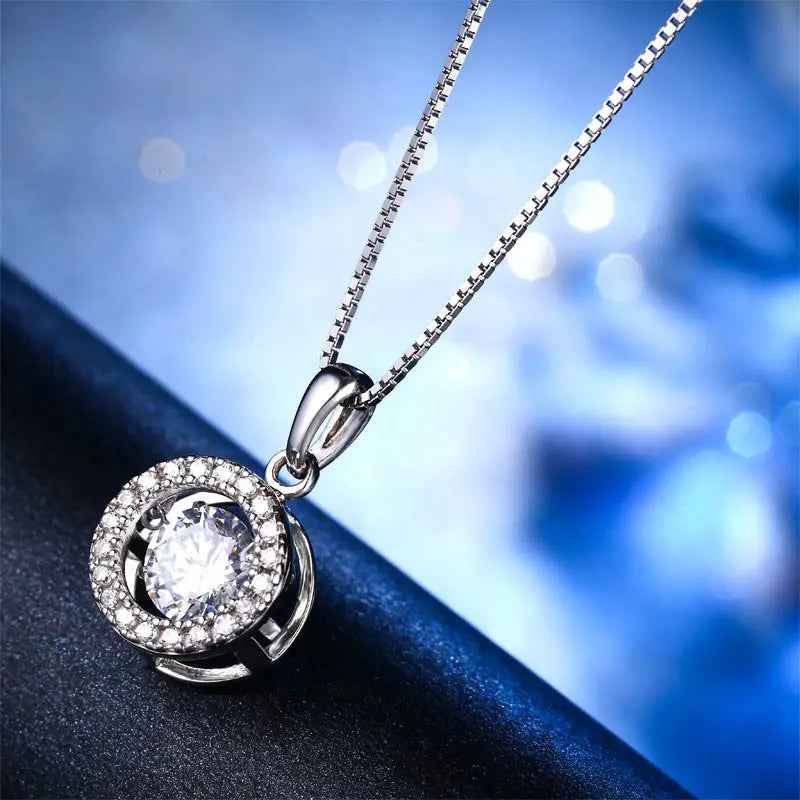 Dancing Stone 1 Carat Pendant Necklace 925 Sterling Silver