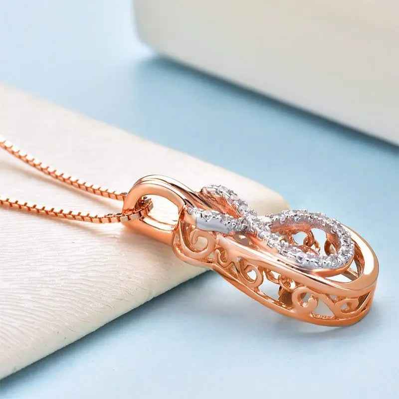 Dancing Stone Pendant Necklace 925 Sterling Silver Rose Gold Colour