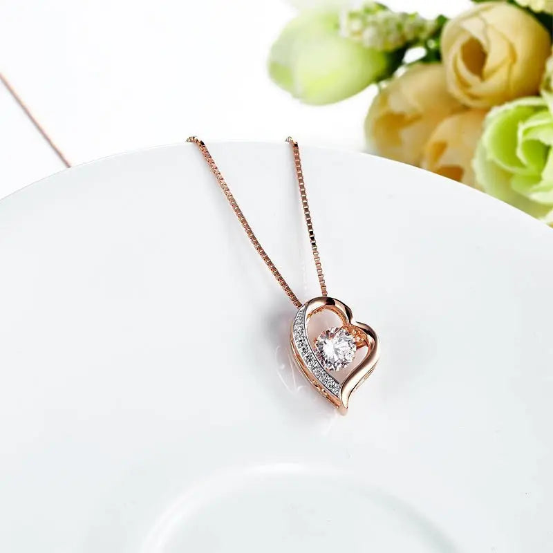 Dancing Stone Heart Pendant Necklace Solid 925 Sterling Silver Rose Gold Plated limanilondon