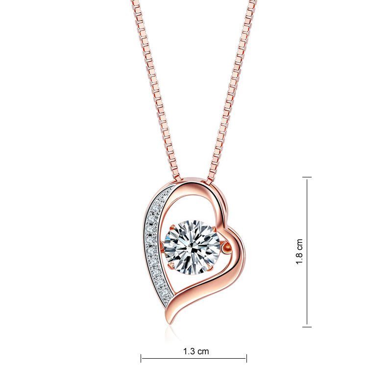 Dancing Stone Heart Pendant Necklace Solid 925 Sterling Silver Rose Gold Plated