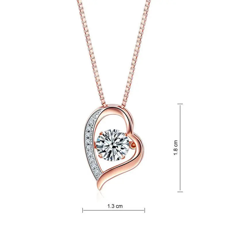 Dancing Stone Heart Pendant Necklace Solid 925 Sterling Silver Rose Gold Plated limanilondon