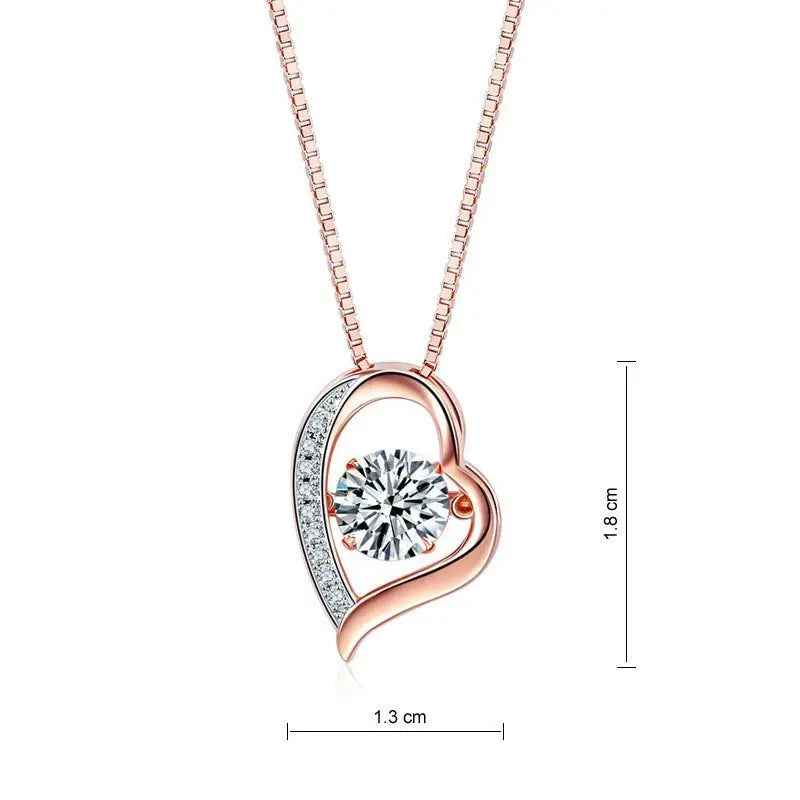 Dancing Stone Heart Pendant Necklace Solid 925 Sterling Silver Rose Gold Plated