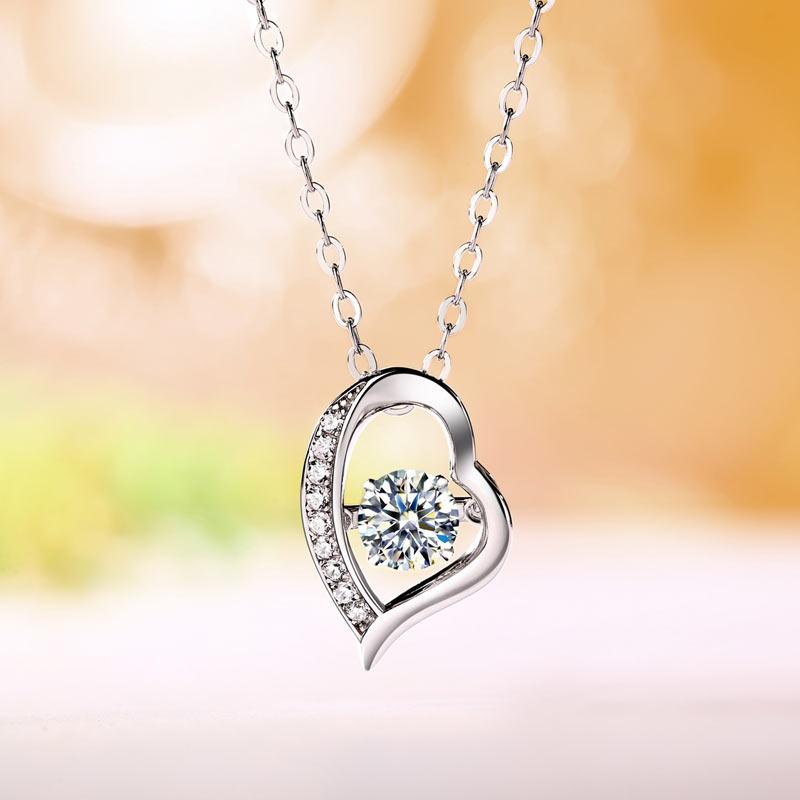0.5 Carat Moissanite Diamond Dancing Stone Heart Necklace 925 Sterling Silver
