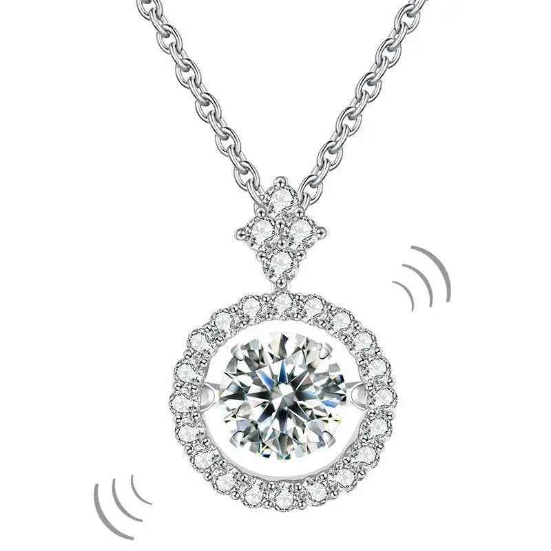 1 Carat Moissanite Diamond Dancing Stone Necklace 925 Sterling Silver