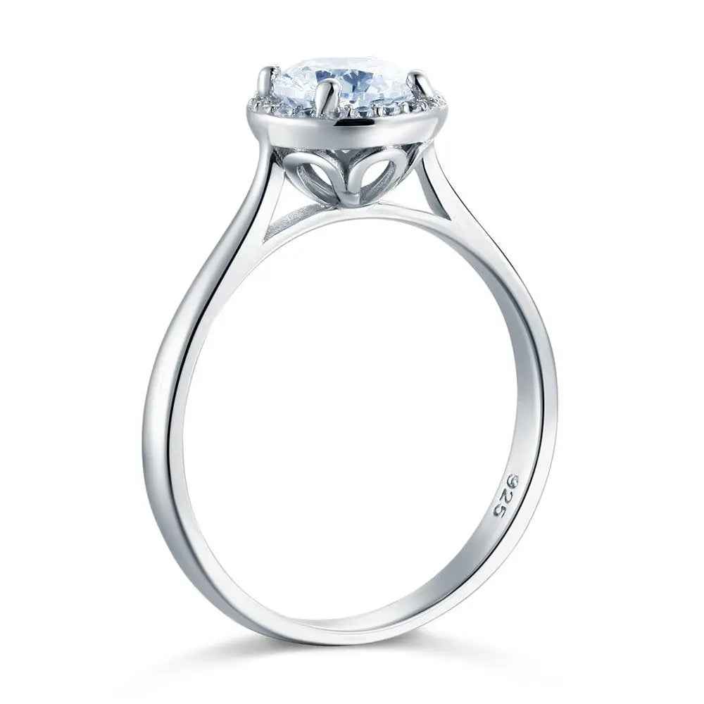 Solid 925 Sterling Silver Created Diamond Wedding Promise Ring Halo - Gift Boxed