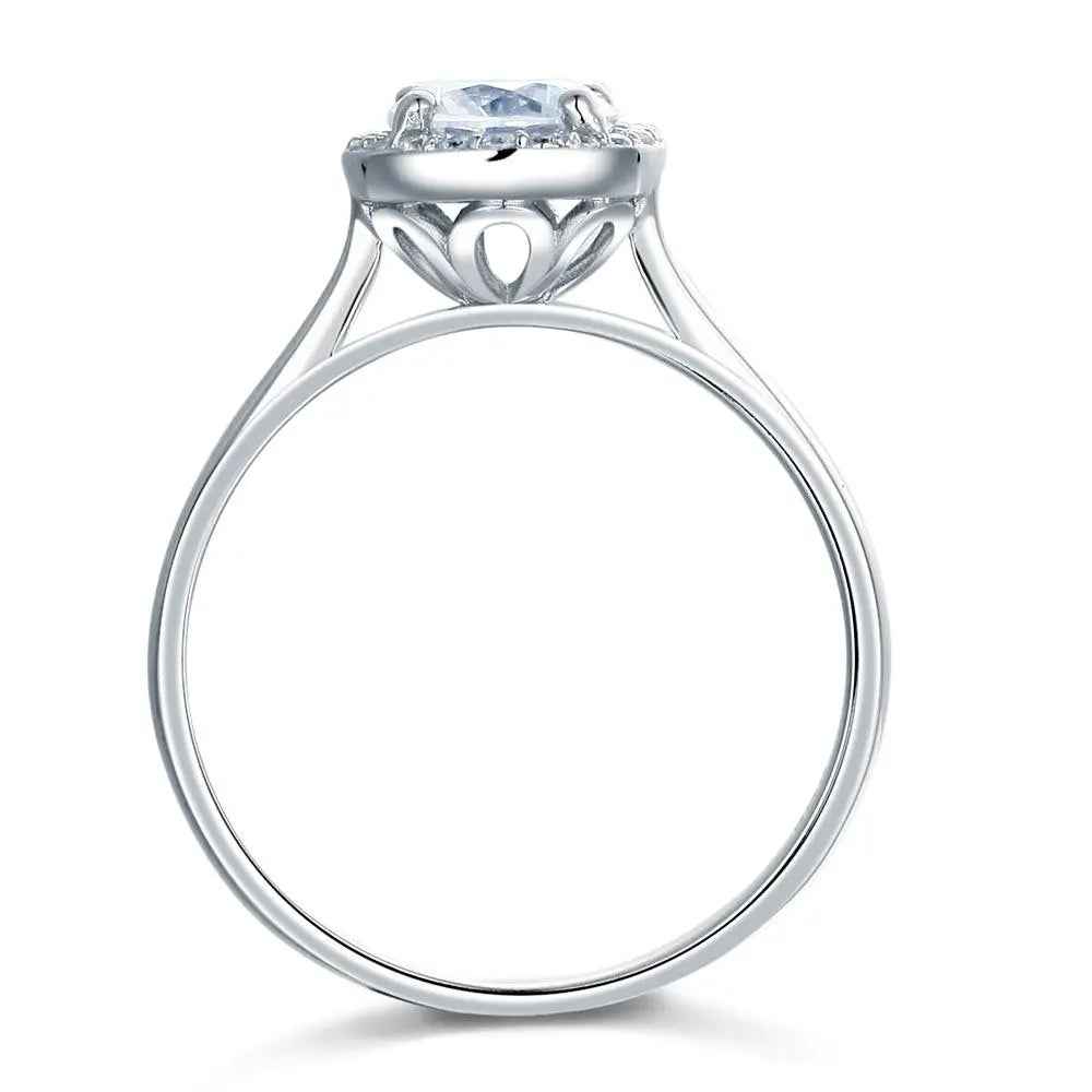 Solid 925 Sterling Silver Created Diamond Wedding Promise Ring Halo - Gift Boxed
