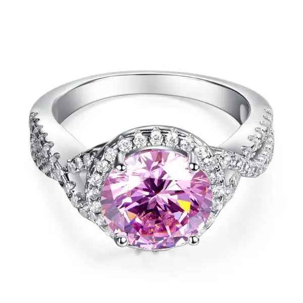 3 Carat Fancy Pink Created Diamond 925 Sterling Silver Wedding Engagement Luxury Ring Promise Anniversary
