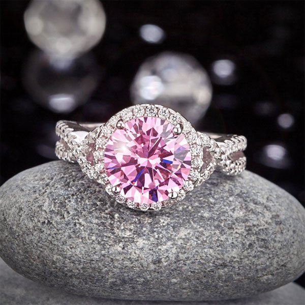 3 Carat Fancy Pink Created Diamond 925 Sterling Silver Wedding Engagement Luxury Ring Promise Anniversary