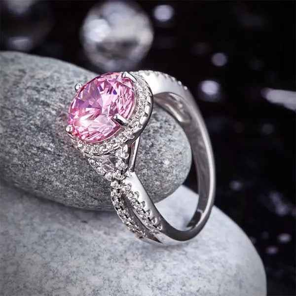 3 Carat Fancy Pink Created Diamond 925 Sterling Silver Wedding Engagement Luxury Ring Promise Anniversary