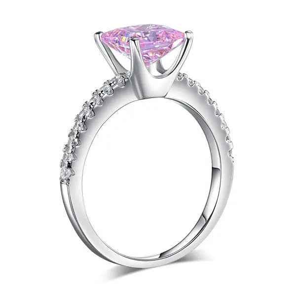 Fancy Pink Created Diamond 925 Sterling Silver Wedding Ring Promise Anniversary