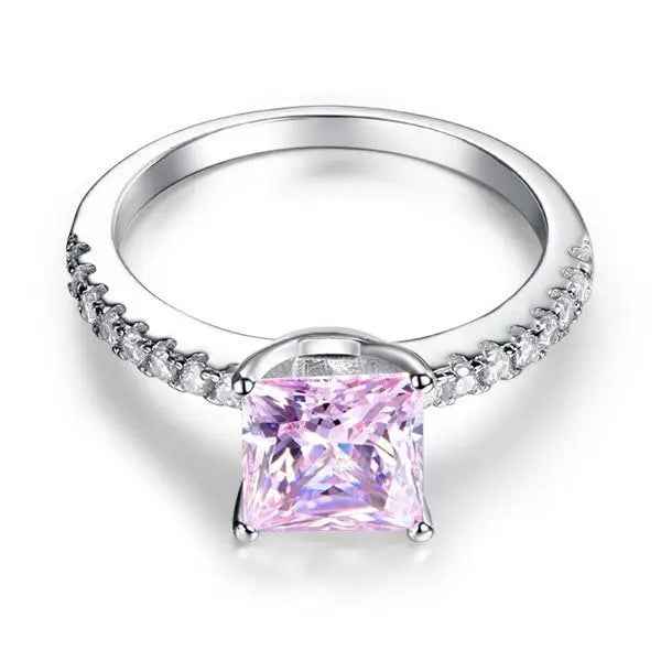 Fancy Pink Created Diamond 925 Sterling Silver Wedding Ring Promise Anniversary