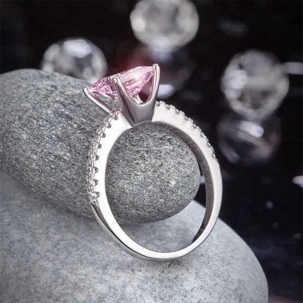 Fancy Pink Created Diamond 925 Sterling Silver Wedding Ring Promise Anniversary