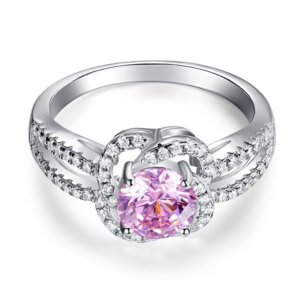 925 Sterling Silver Floral Ring Wedding Promise Anniversary Ring 1 Ct Fancy Pink Created Diamond Jewellery