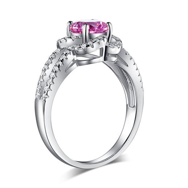 925 Sterling Silver Floral Ring Wedding Promise Anniversary Ring 1 Ct Fancy Pink Created Diamond Jewellery