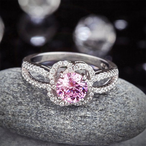 925 Sterling Silver Floral Ring Wedding Promise Anniversary Ring 1 Ct Fancy Pink Created Diamond Jewellery